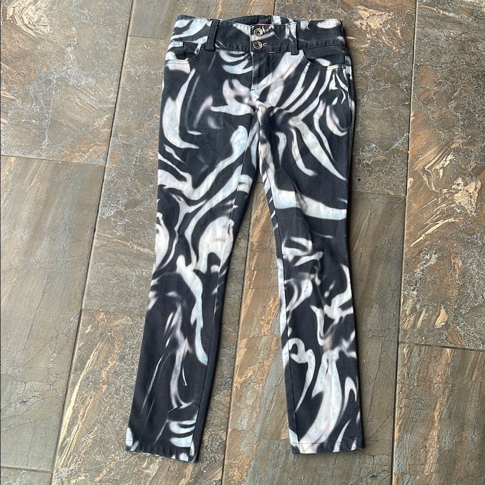 Alice + Olivia Black White Pink Abstract Swirl Stretch Skinny Jeans